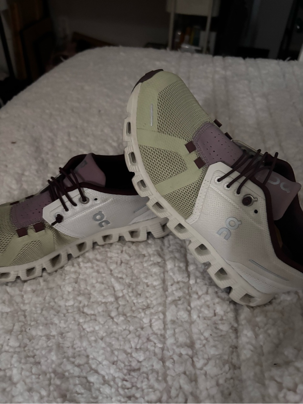 On Running Women's Sage Green and Plum Athletic Running Shoes - Picture 3 of 7
